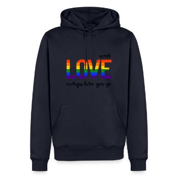 Wear love everywhere you go - LGBTQI Gay Pride - Männer Premium Bio Hoodie - Navy - Vorne - Nico (187cm)