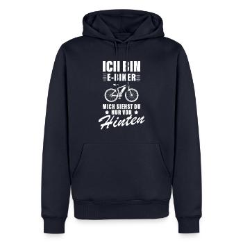 Ich bin E-Biker mich siehst du nur von hinten - Männer Premium Bio Hoodie - Navy - Vorne - Nico (187cm)