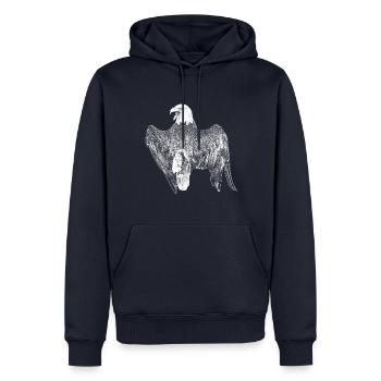 Weisskopfadler schreiend von hinten, Struktur Weiß - Männer Premium Bio Hoodie - Navy - Vorne - Nico (187cm)