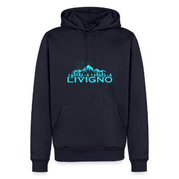 Station de ski de Livigno, Alpes italiennes, Souvenir Ski - Sweat à capuche Premium bio Homme - bleu marine - Devant - Nico (187cm)