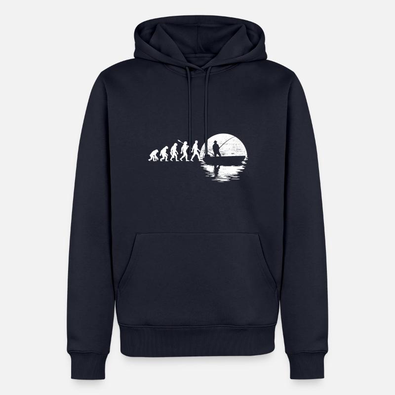 Evolution - Angler im Boot - Mondnacht - Sweat à capuche Premium bio Homme - bleu marine