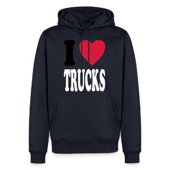 J'adore TRUCKS (couleurs au choix!) - Sweat à capuche Premium bio Homme - bleu marine - Devant - Nico (187cm)