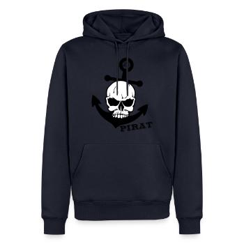 Pirat Skull Anker - Männer Premium Bio Hoodie - Navy - Vorne - Nico (187cm)