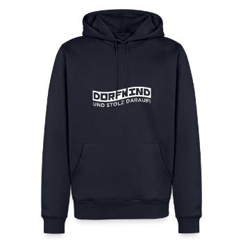 DORFKIND Und stolz darauf! - Männer Premium Bio Hoodie - Navy - Vorne - Nico (187cm)