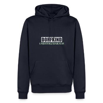 DORFKIND Und stolz darauf! - Männer Premium Bio Hoodie - Navy - Vorne - Nico (187cm)