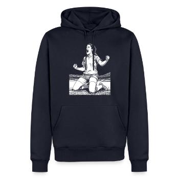 Maillot de footballeur : milieu de terrain avec vue - Sweat à capuche Premium bio Homme - bleu marine - Devant - Nico (187cm)