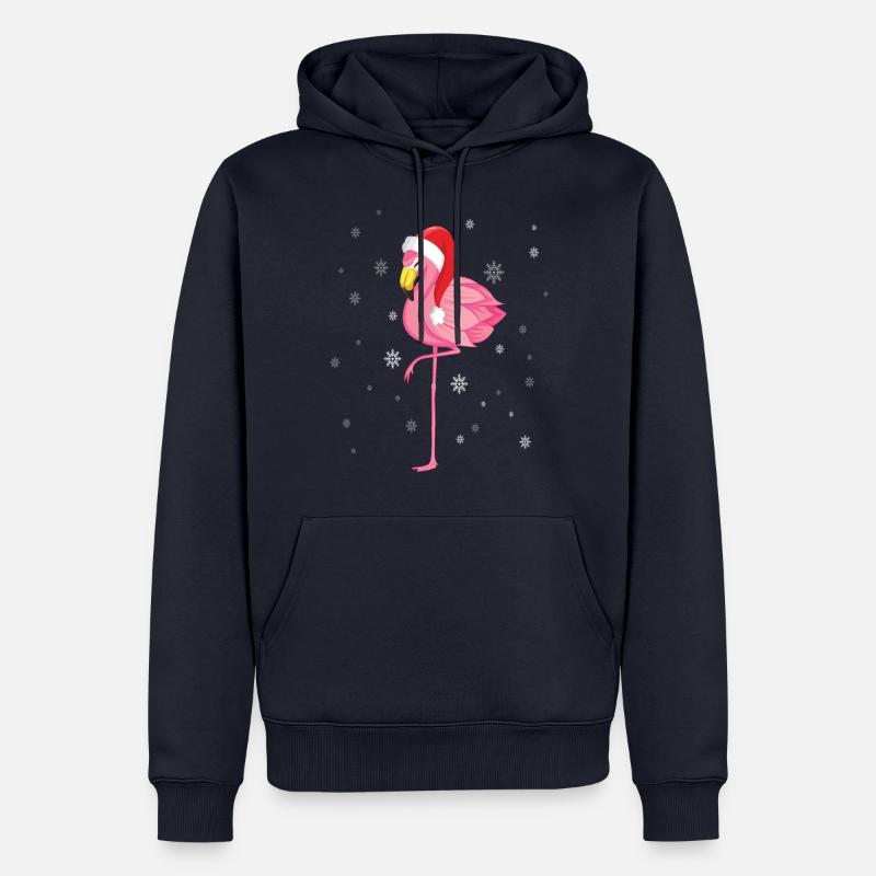 Flamant rose de Noël - Sweat à capuche Premium bio Homme - bleu marine