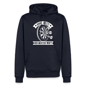 Dart Darter Pfeil Werfen Geschenkidee - Männer Premium Bio Hoodie - Navy - Vorne - Nico (187cm)