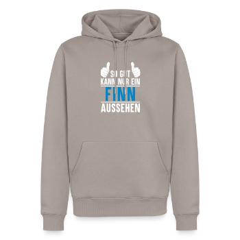 Finn Name Geschenkidee Finn Geschenk Vorname - Männer Premium Bio Hoodie - Taupe - Vorne - Nico (187cm)