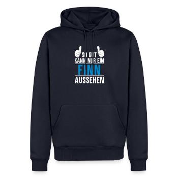 Finn Name Geschenkidee Finn Geschenk Vorname - Männer Premium Bio Hoodie - Navy - Vorne - Nico (187cm)