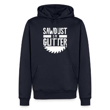 La sciure de bois est mon bois à paillettes - Sweat à capuche Premium bio Homme - bleu marine - Devant - Nico (187cm)