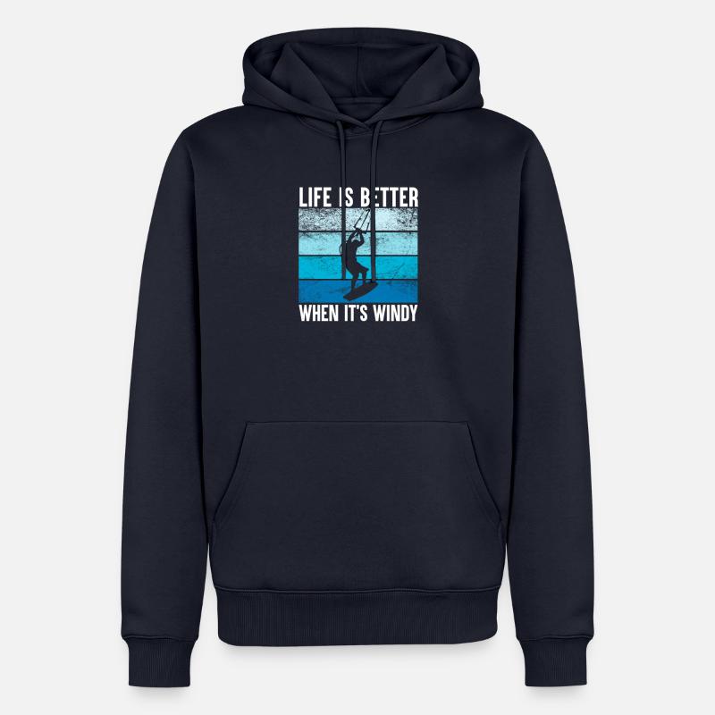 Kitesurf Rétro Kiteboard Kitesurfer - Sweat à capuche Premium bio Homme - bleu marine