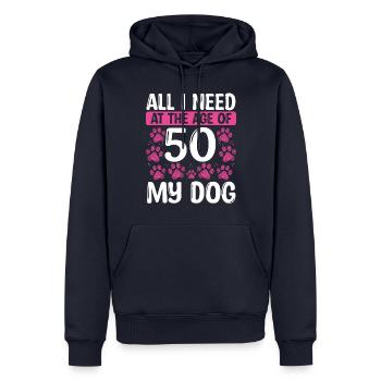 Chien de 50 ans Maman Chien Papa 50e anniversaire - Sweat à capuche Premium bio Homme - bleu marine - Devant - Nico (187cm)