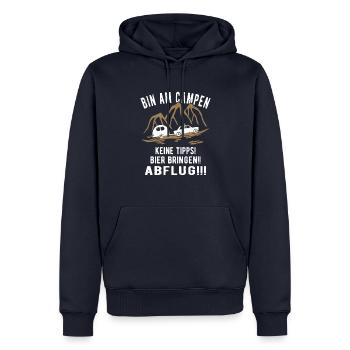 Bin am Campen Wohnwagen - Männer Premium Bio Hoodie - Navy - Vorne - Nico (187cm)
