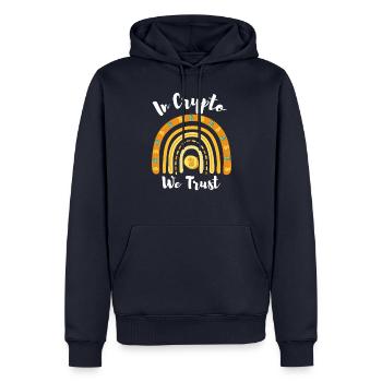 In Crypto We Trust Bitcoin Rainbow Krypto Shirt - Männer Premium Bio Hoodie - Navy - Vorne - Nico (187cm)