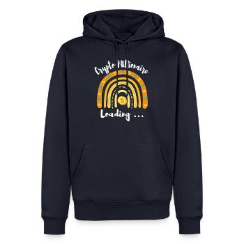 Crypto Millionaire Loading Rainbow Bitcoin Shirt - Männer Premium Bio Hoodie - Navy - Vorne - Nico (187cm)