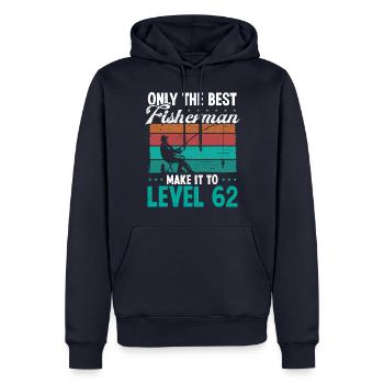 62 Niveau de pêche Pêcheur pêcheur de 62 ans - Sweat à capuche Premium bio Homme - bleu marine - Devant - Nico (187cm)