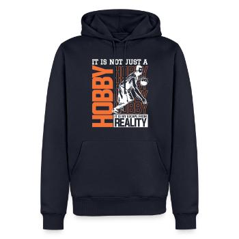 Ask Me About Basketball Actually You Don't Have To - Männer Premium Bio Hoodie - Navy - Vorne - Nico (187cm)