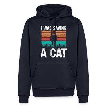 Amputated Leg Survivor saving a Cat Leg Amputee - Men’s Premium Organic Hoodie - navy - Front - Nico (187cm)