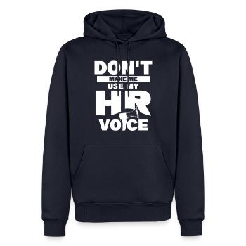 Ne me faites pas utiliser ma voix RH Ressources humaines - Sweat à capuche Premium bio Homme - bleu marine - Devant - Nico (187cm)