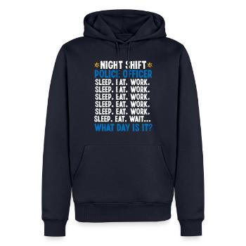 Policier de nuit Quel jour Policier - Sweat à capuche Premium bio Homme - bleu marine - Devant - Nico (187cm)
