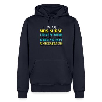 Infirmière MDS - Sweat à capuche Premium bio Homme - bleu marine - Devant - Nico (187cm)