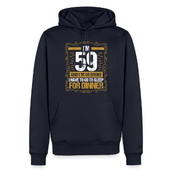 59 Idée drôle Aller dormir pour le dîner Année Humour - Sweat à capuche Premium bio Homme - bleu marine - Devant - Nico (187cm)