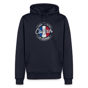 Coiffeur L'Homme Le Mythe La Légende Coiffure - Sweat à capuche Premium bio Homme - bleu marine - Devant - Nico (187cm)