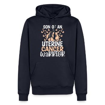 Mois de la sensibilisation au cancer de l’utérus Ruban Fils - Sweat à capuche Premium bio Homme - bleu marine - Devant - Nico (187cm)