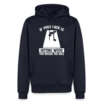 Le joueur de Cornhole Sack frappant du bois a raté le trou - Sweat à capuche Premium bio Homme - bleu marine - Devant - Nico (187cm)