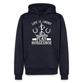 Horseshoe Pitching Game Life is short Tosser - Men’s Premium Organic Hoodie - navy - Front - Nico (187cm)