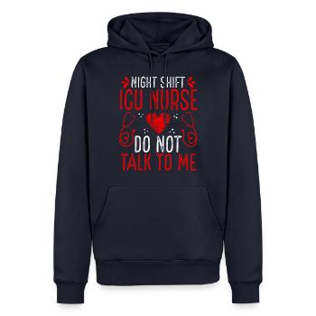 Infirmière de l’unité de soins intensifs de nuit Ne parlez pas - Sweat à capuche Premium bio Homme - bleu marine - Devant - Nico (187cm)