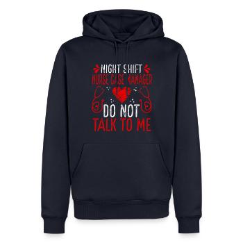 Infirmière de nuit Gestionnaire de cas Ne me parlez plus - Sweat à capuche Premium bio Homme - bleu marine - Devant - Nico (187cm)
