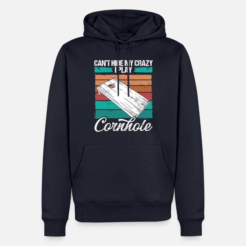 L’équipe de joueurs de cornhole cache Crazy Cornament Tosser - Sweat à capuche Premium bio Homme - bleu marine