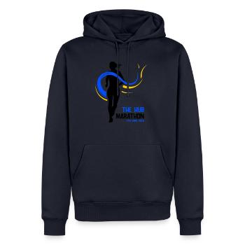 Marathon 17. April 2023 im Hub of the Universe - Männer Premium Bio Hoodie - Navy - Vorne - Nico (187cm)
