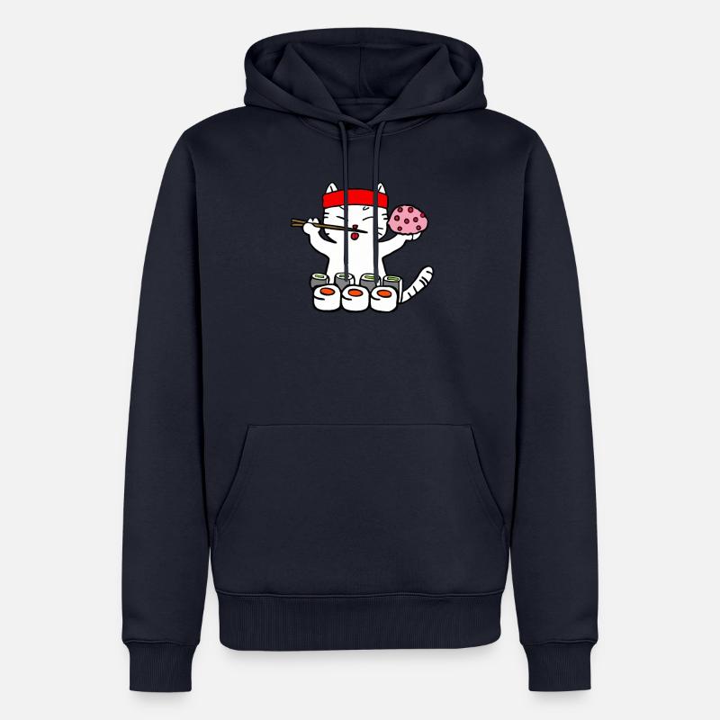 Katze isst Sushi mit Stäbchen - Männer Premium Bio Hoodie - Navy