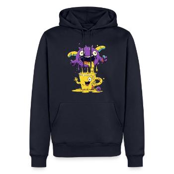Monster Crash - Lila Monster und gelbe Tasse - Männer Premium Bio Hoodie - Navy - Vorne - Nico (187cm)