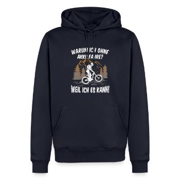 Fahrrad MTB fahren ohne Akku - Real Downhill - Männer Premium Bio Hoodie - Navy - Vorne - Nico (187cm)