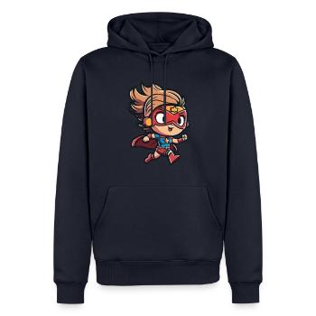 Super-héroïne mignonne avec une cape de style bande dessinée - Sweat à capuche Premium bio Homme - bleu marine - Devant - Nico (187cm)