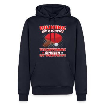 TISCHTENNIS IST WICHTIGER! Tischtennis Verein - Männer Premium Bio Hoodie - Navy - Vorne - Nico (187cm)