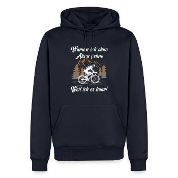 Ohne Akku Fahrrad fahren - Anti Ebike Spruch - Männer Premium Bio Hoodie - Navy - Vorne - Nico (187cm)