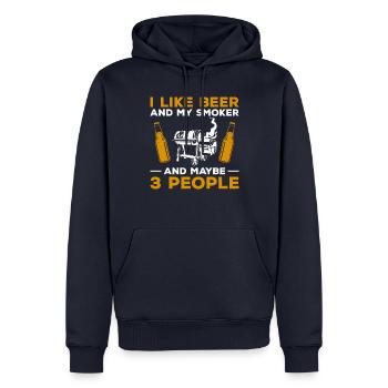 J’aime la bière et mon fumeur et peut-être 3 personnes - Sweat à capuche Premium bio Homme - bleu marine - Devant - Nico (187cm)
