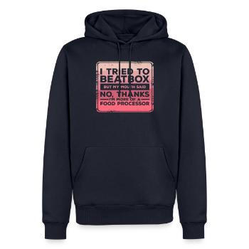 Ich habe versucht zu beatboxen, aber mein Mund sagte nein danke - Männer Premium Bio Hoodie - Navy - Vorne - Nico (187cm)