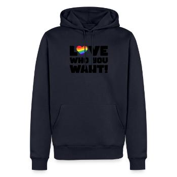Pride LGBT Liebe gewinnt, wir sind queer und stolz - Männer Premium Bio Hoodie - Navy - Vorne - Nico (187cm)