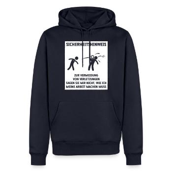 Sicherheitshinweis Lustiger Spruch - Männer Premium Bio Hoodie - Navy - Vorne - Nico (187cm)