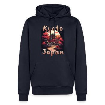 Kyoto Japan: Sonne und Flagge im Grunge-Stil - Männer Premium Bio Hoodie - Navy - Vorne - Nico (187cm)