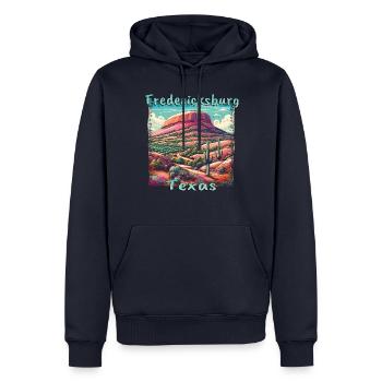 Fredericksburg TX : Racines allemandes et coucher de soleil - Sweat à capuche Premium bio Homme - bleu marine - Devant - Nico (187cm)