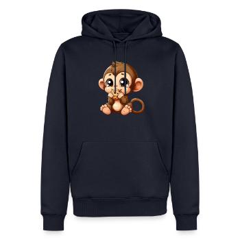 Mignon chimpanzé grignote sur des biscuits - Sweat à capuche Premium bio Homme - bleu marine - Devant - Nico (187cm)