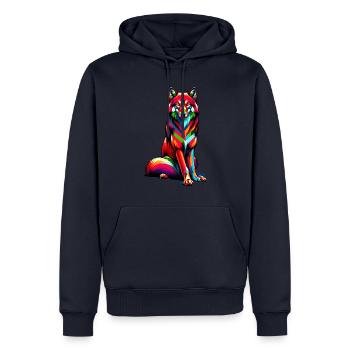 Bunte Pop Art Roter Wolf Liebhaber Wölfe - Männer Premium Bio Hoodie - Navy - Vorne - Nico (187cm)