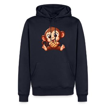 Chimpanzé mignon avec Cookie Cartoon - Sweat à capuche Premium bio Homme - bleu marine - Devant - Nico (187cm)